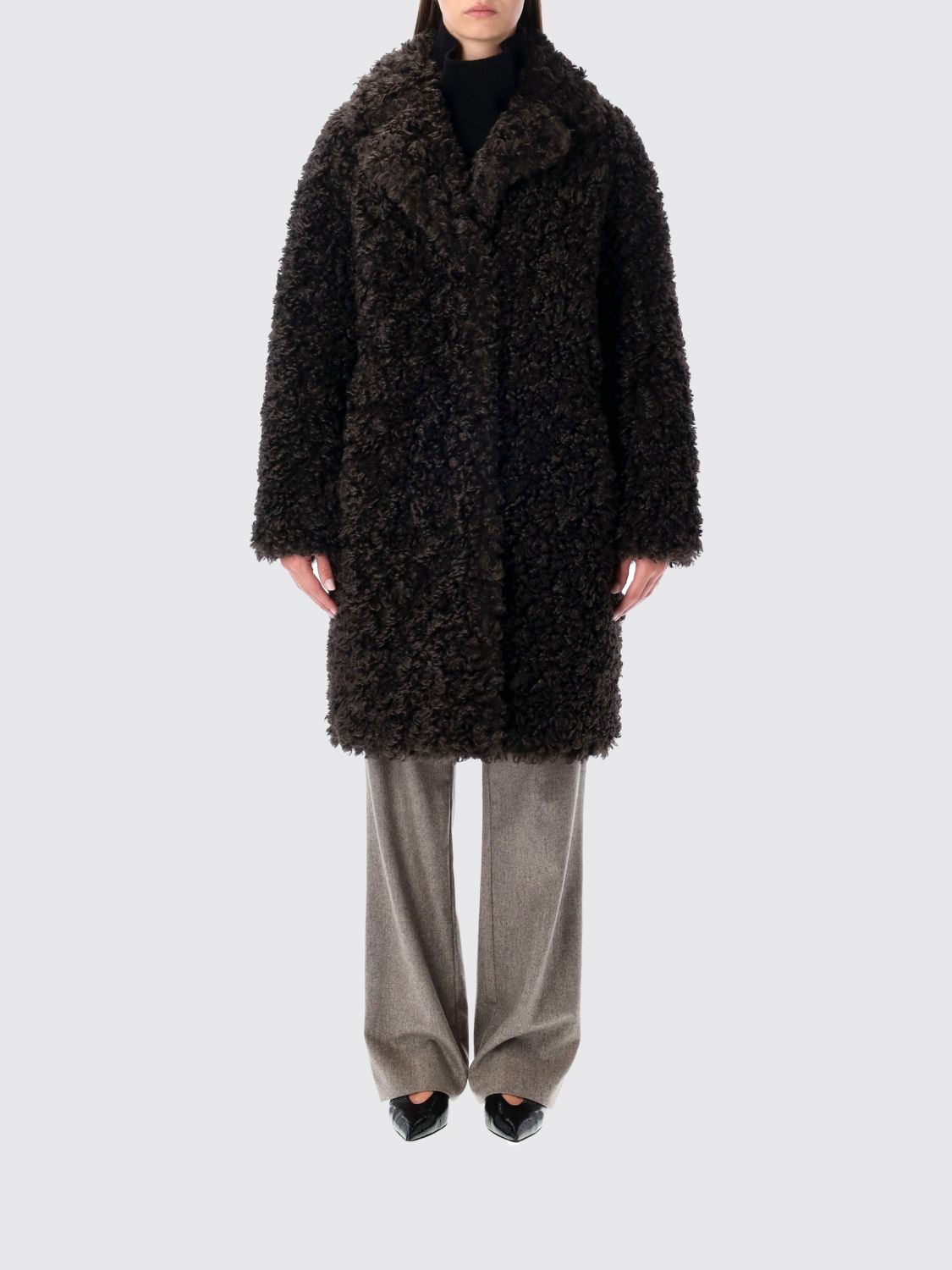 Stand Studio Camille Oversized Eco Shearling Coat In Brown