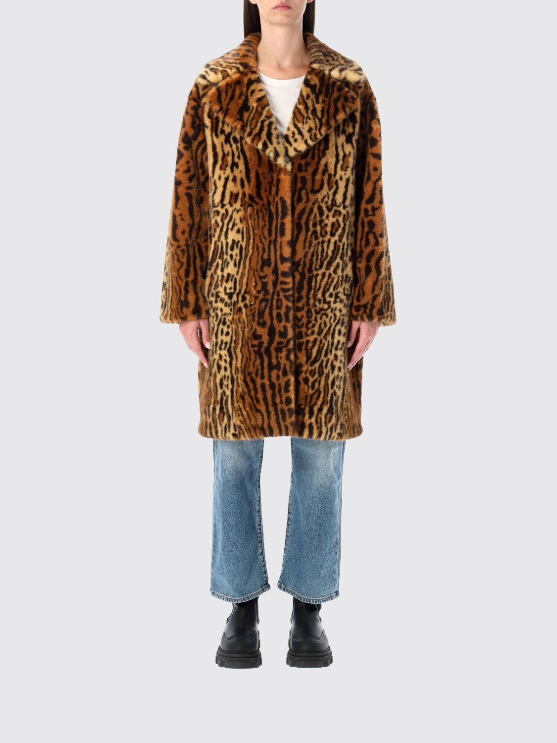 Stand Studio Camille Faux Fur Cocoon Coat Clothing In Brown