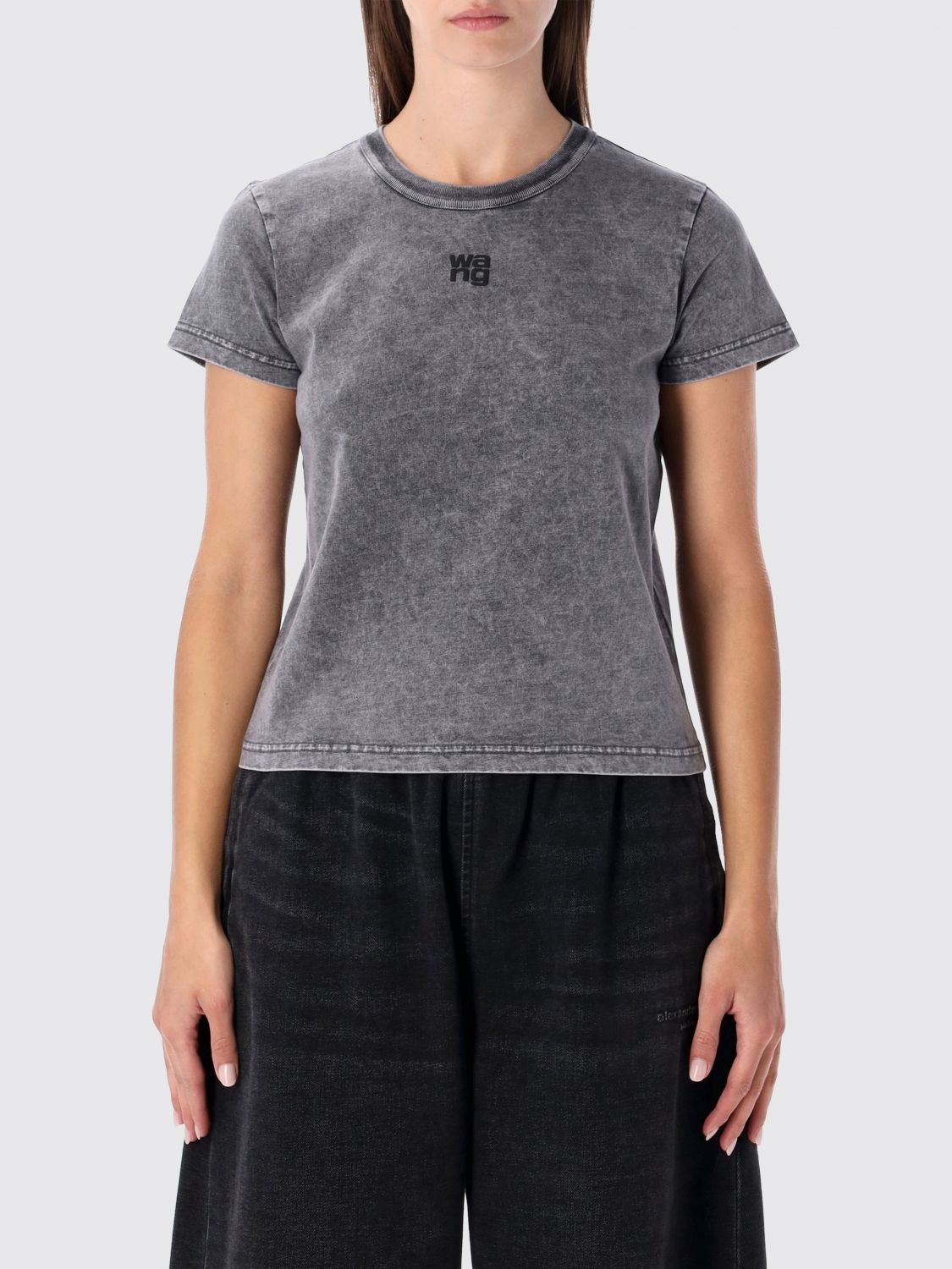 Alexander Wang T T By Alexander Wang Grey Délavé Cotton T-shirt With Logo In Gray