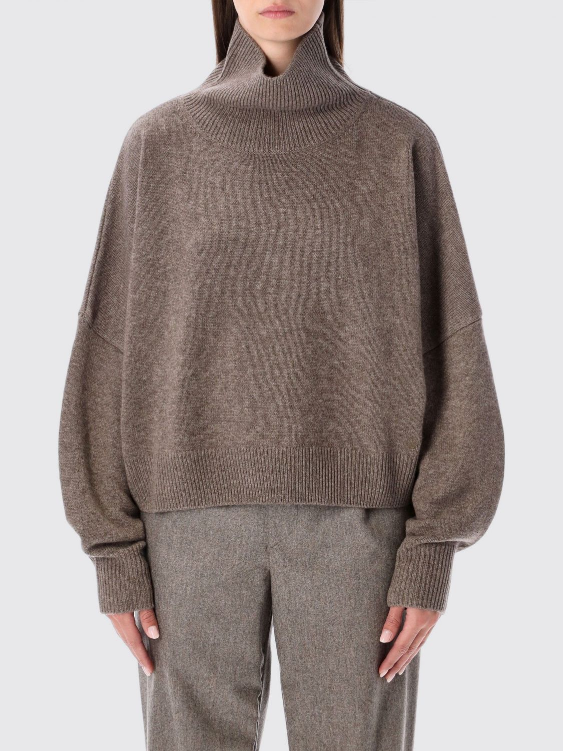 Loulou Studio Loulou De Saison Luke Wool-cashmere Stand Collar Sweater In Brown