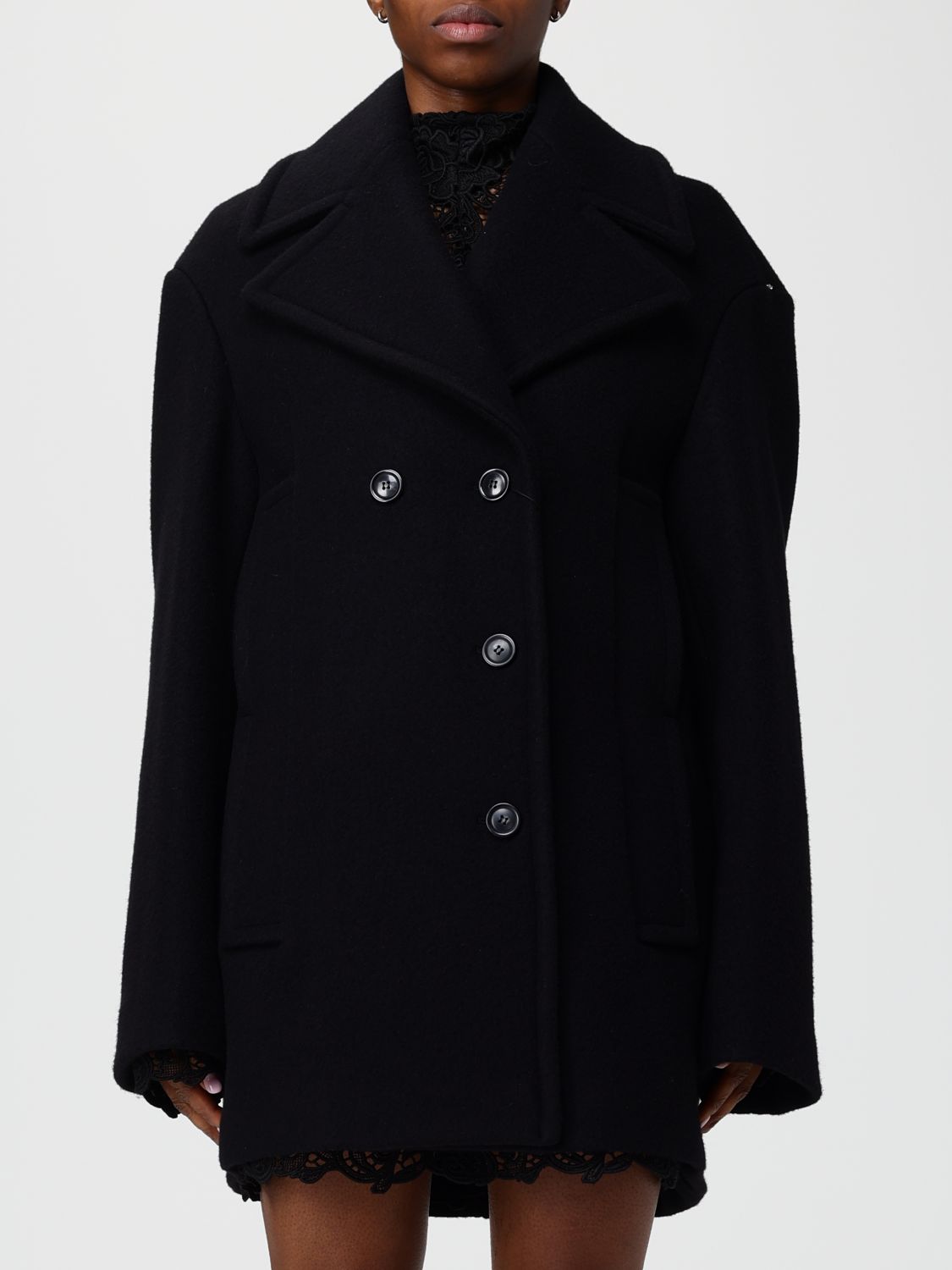 Sportmax Double-breasted Wool Coat Featuring Pockets In Black