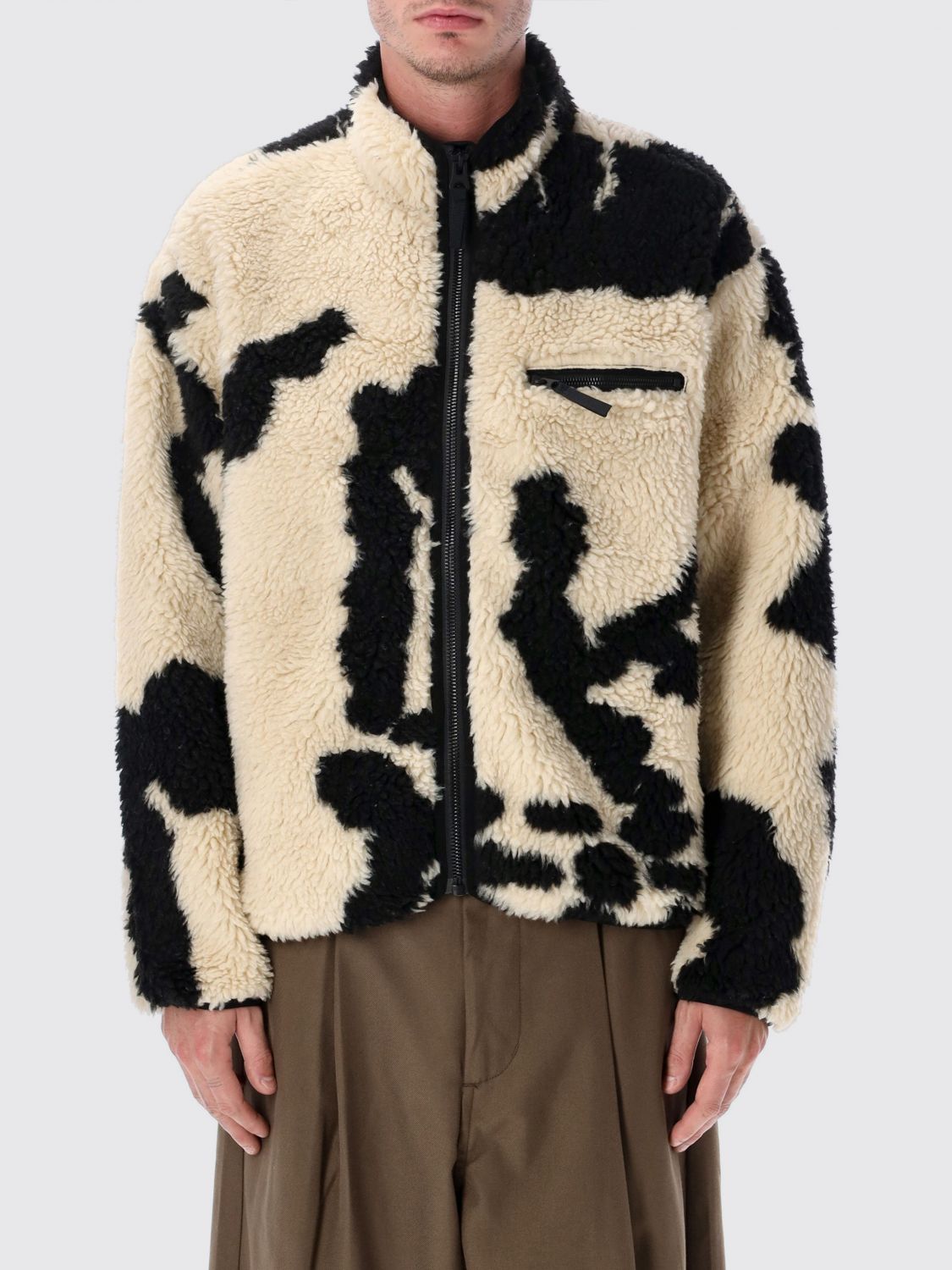 Obey Zip-up Patterned Sherpa Jacket In Brown