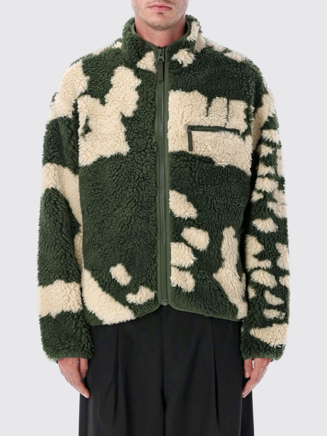 Obey Zip-up Patterned Sherpa Jacket In Green