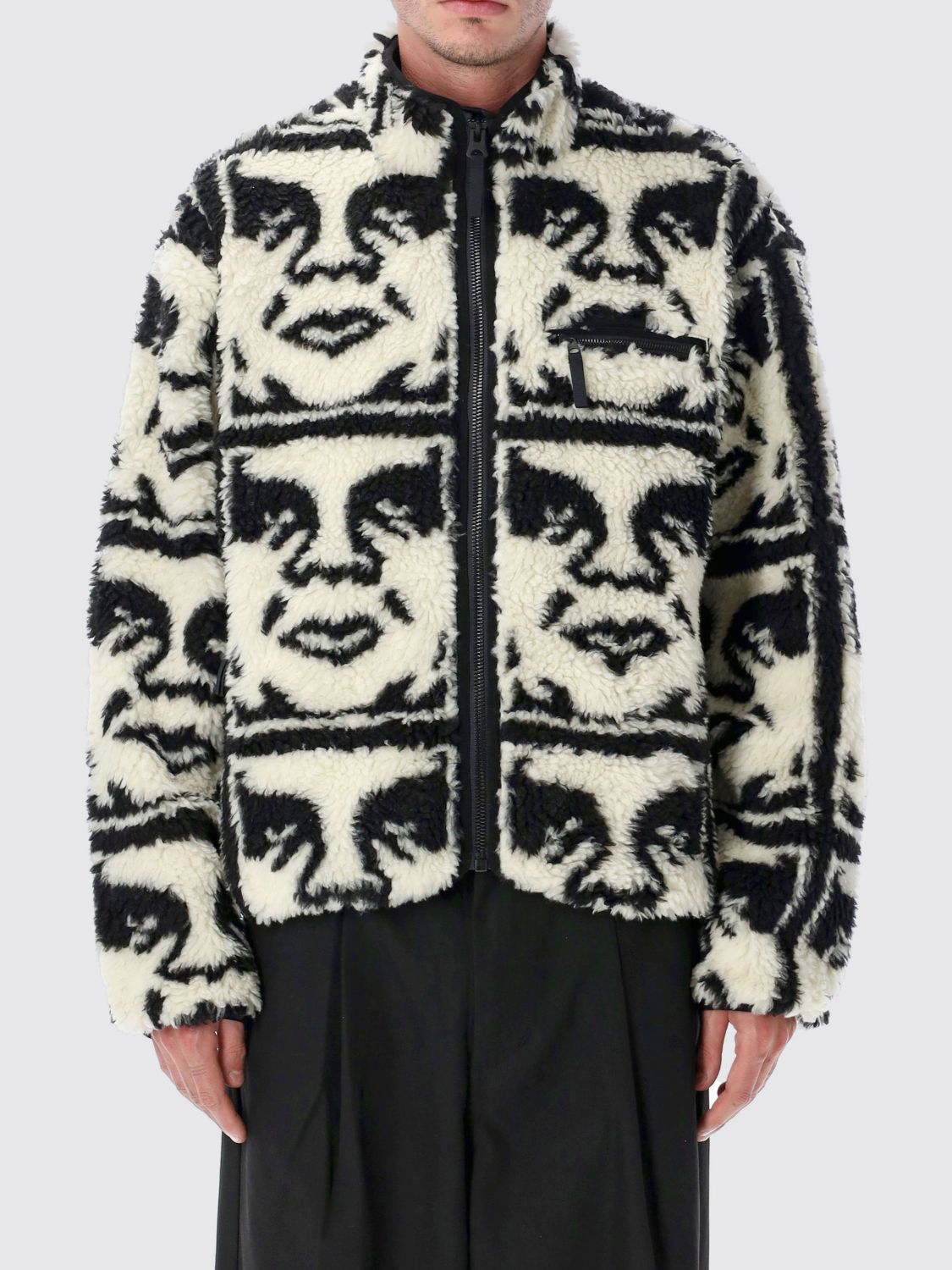 Obey Mens Black Multi Repeated Icon Sherpa Jacket In Black