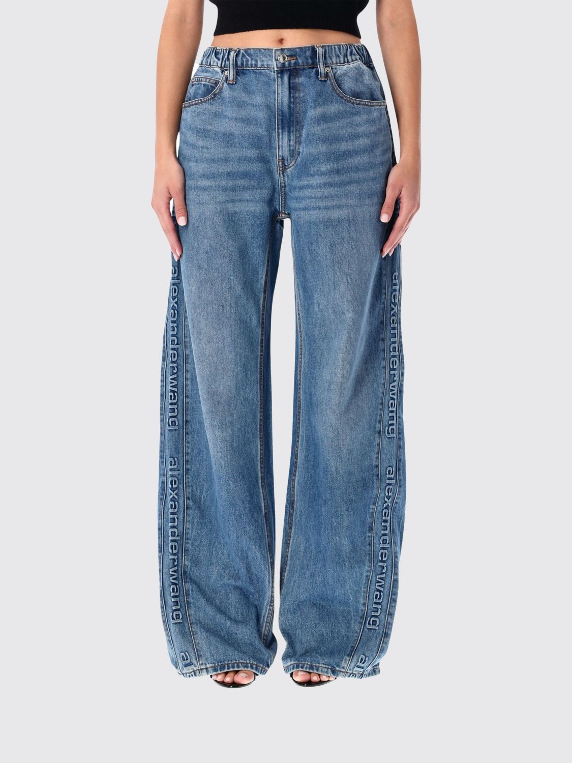 Alexander Wang Logo-embossed Denim Balloon Jogger Pants In Blue