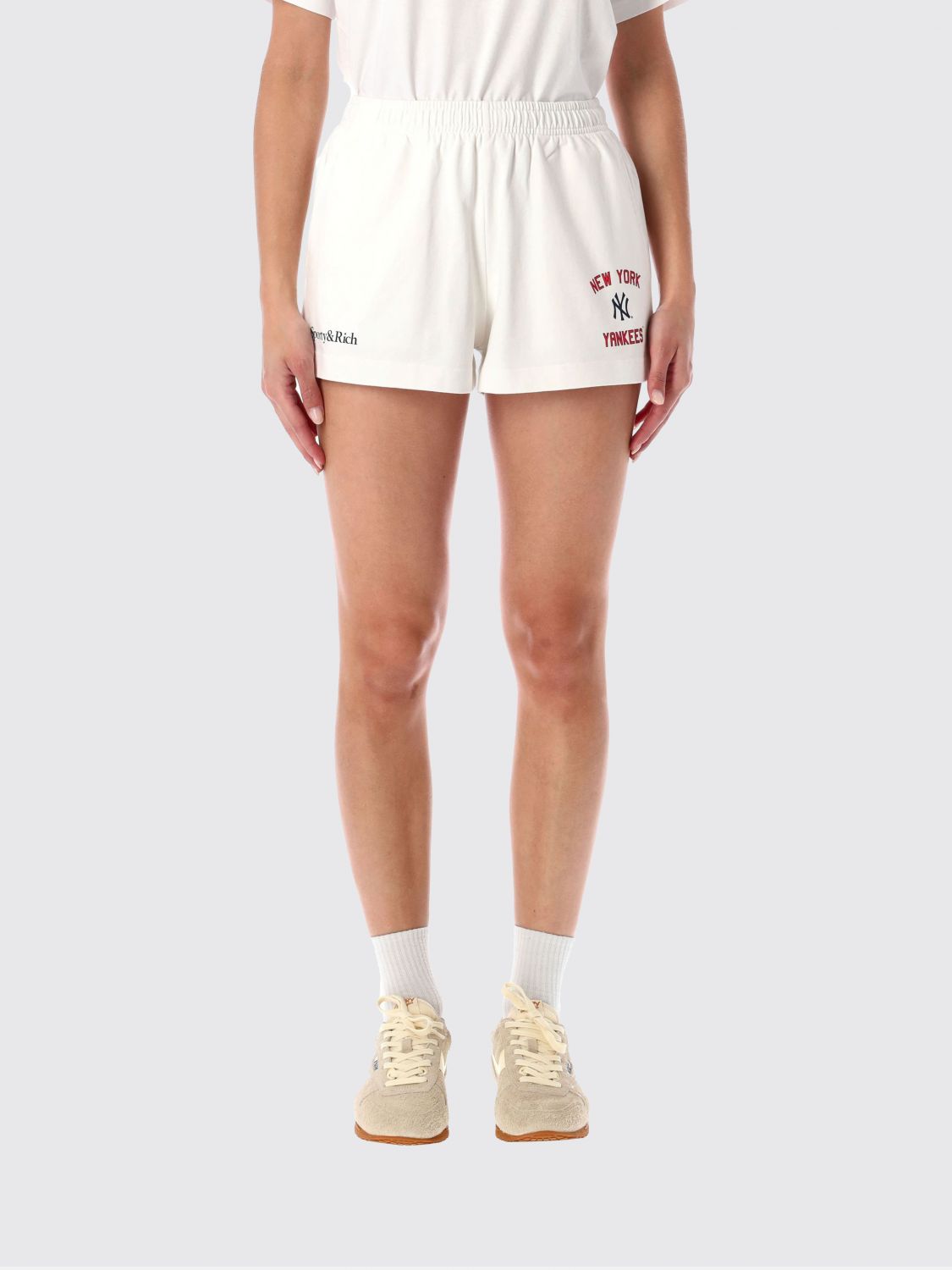 Sporty And Rich Comfortable Yankees Style Shorts Featuring Slits In White