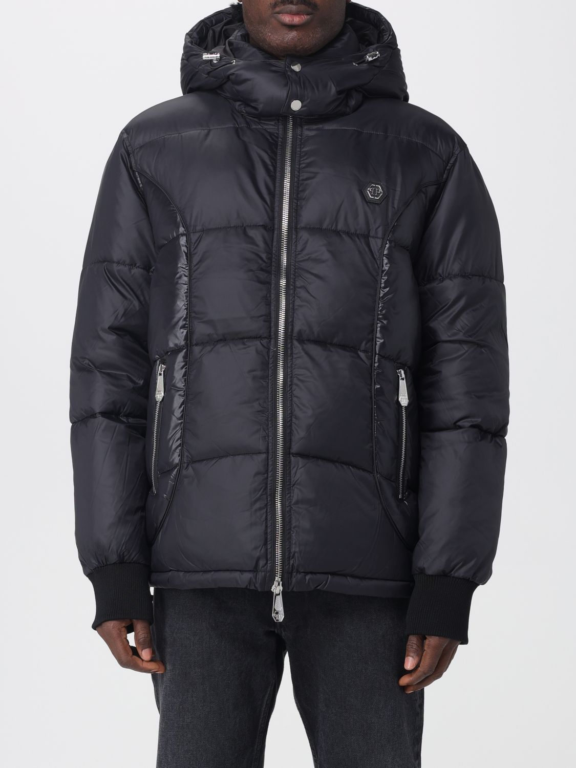 Philipp Plein Logo Patch Down Jacket Puffer Jackets Black In Black