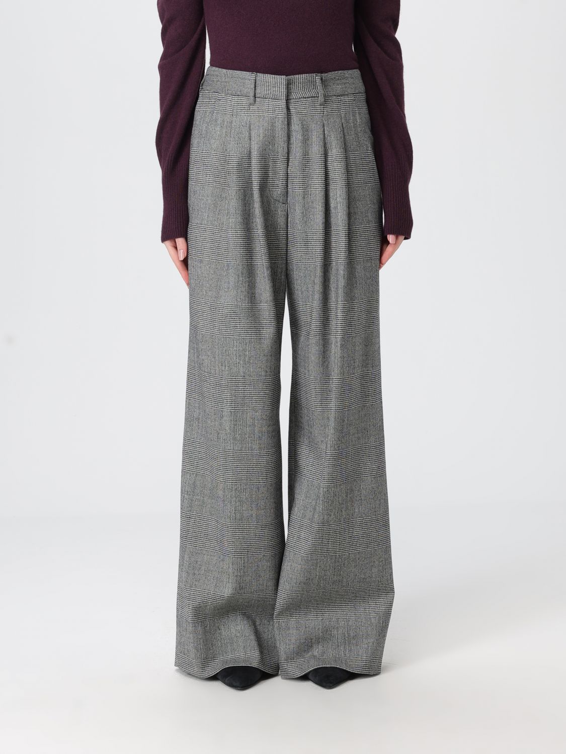 Pt Torino Glencheck Wide-leg Palazzo Trousers With Pleated Front In Gray