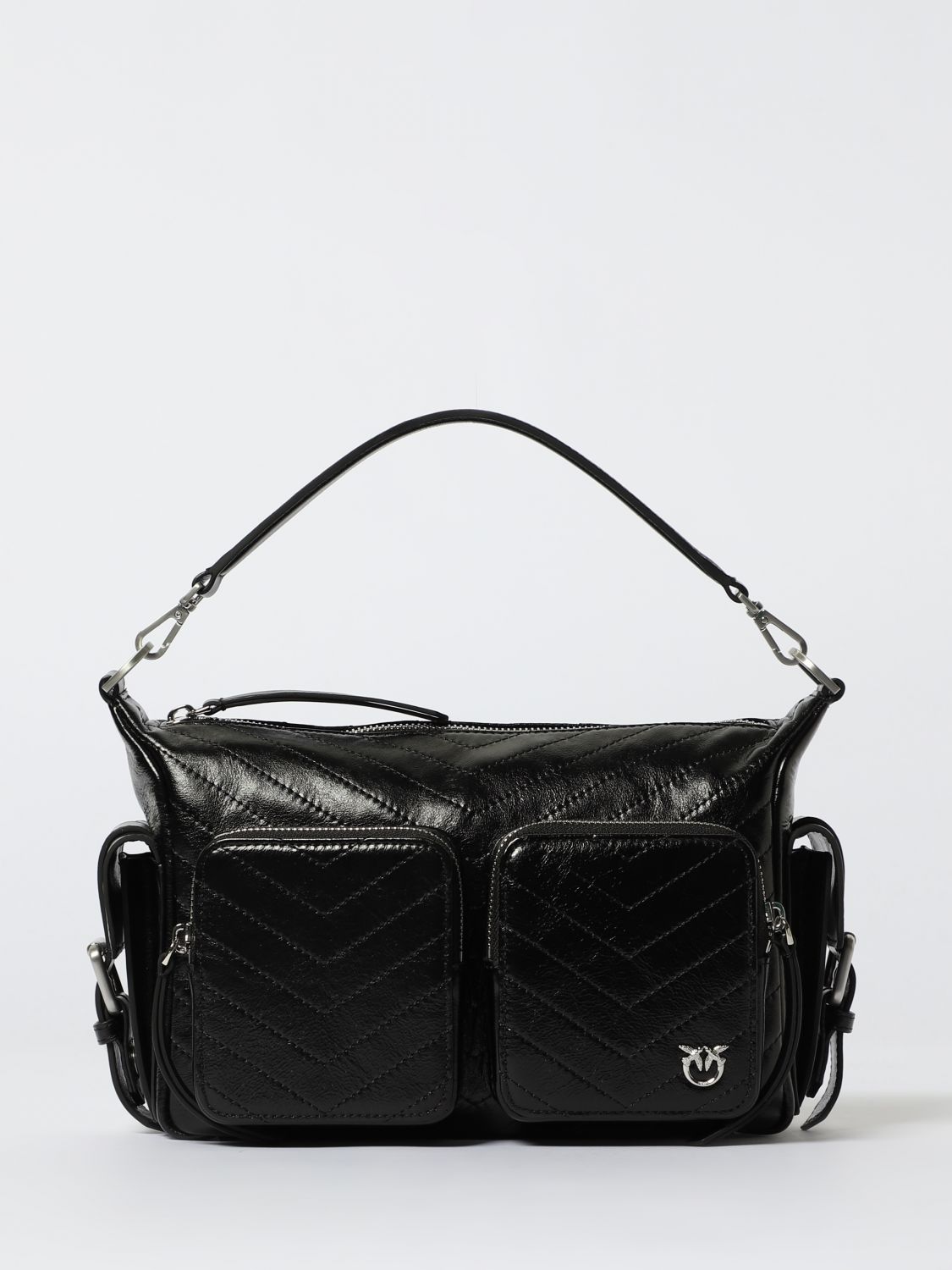 Pinko Medium Leather Cargo Bag With Pockets In Black