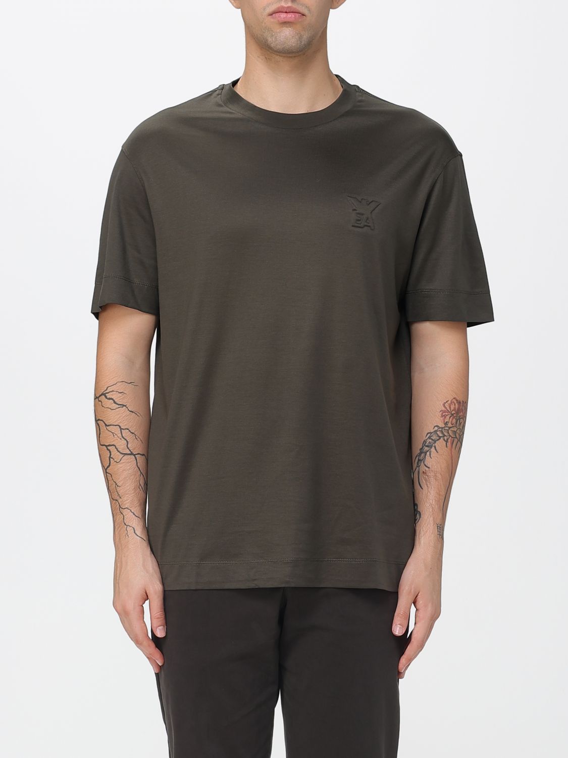 Emporio Armani Embossed-logo T-shirt In Green