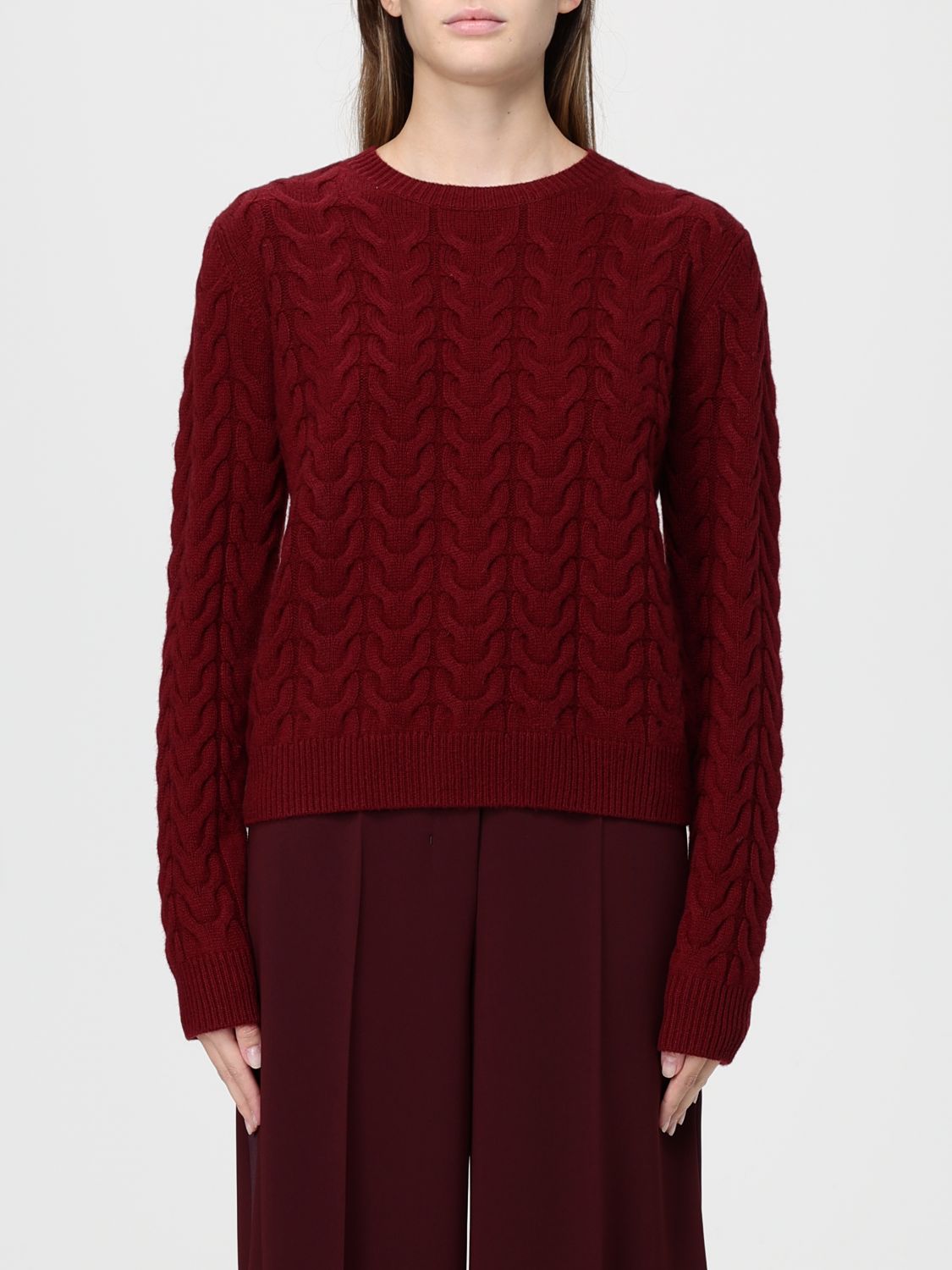 Max Mara Aramis Crewneck Cable Cachemire Knitwear Red In Red