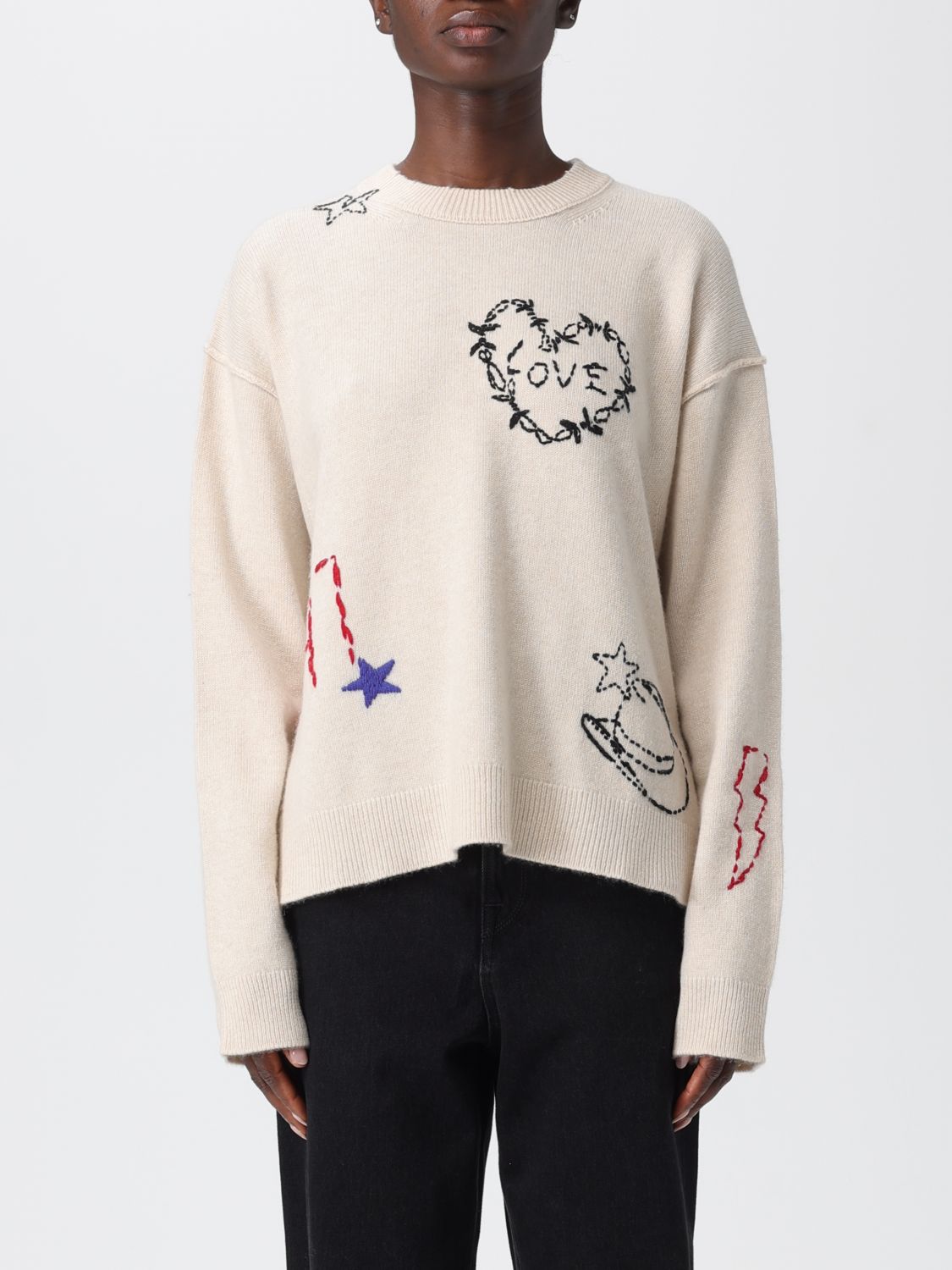 Zadig & Voltaire Womens Ecru Markuz Brand-embroidered Cashmere Jumper In Neutral