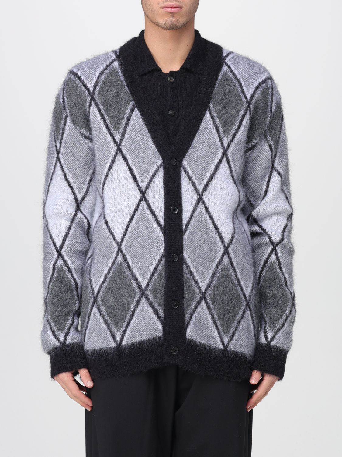 Laneus Argyle V-neck Cardigan In Gray