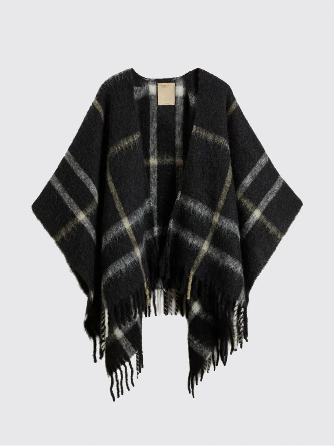 Woolrich Brushed Check-pattern Cape In Black