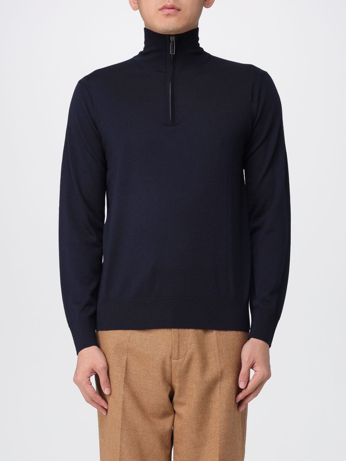 Paolo Pecora Zip Funnel Neck Knitwear In Blue