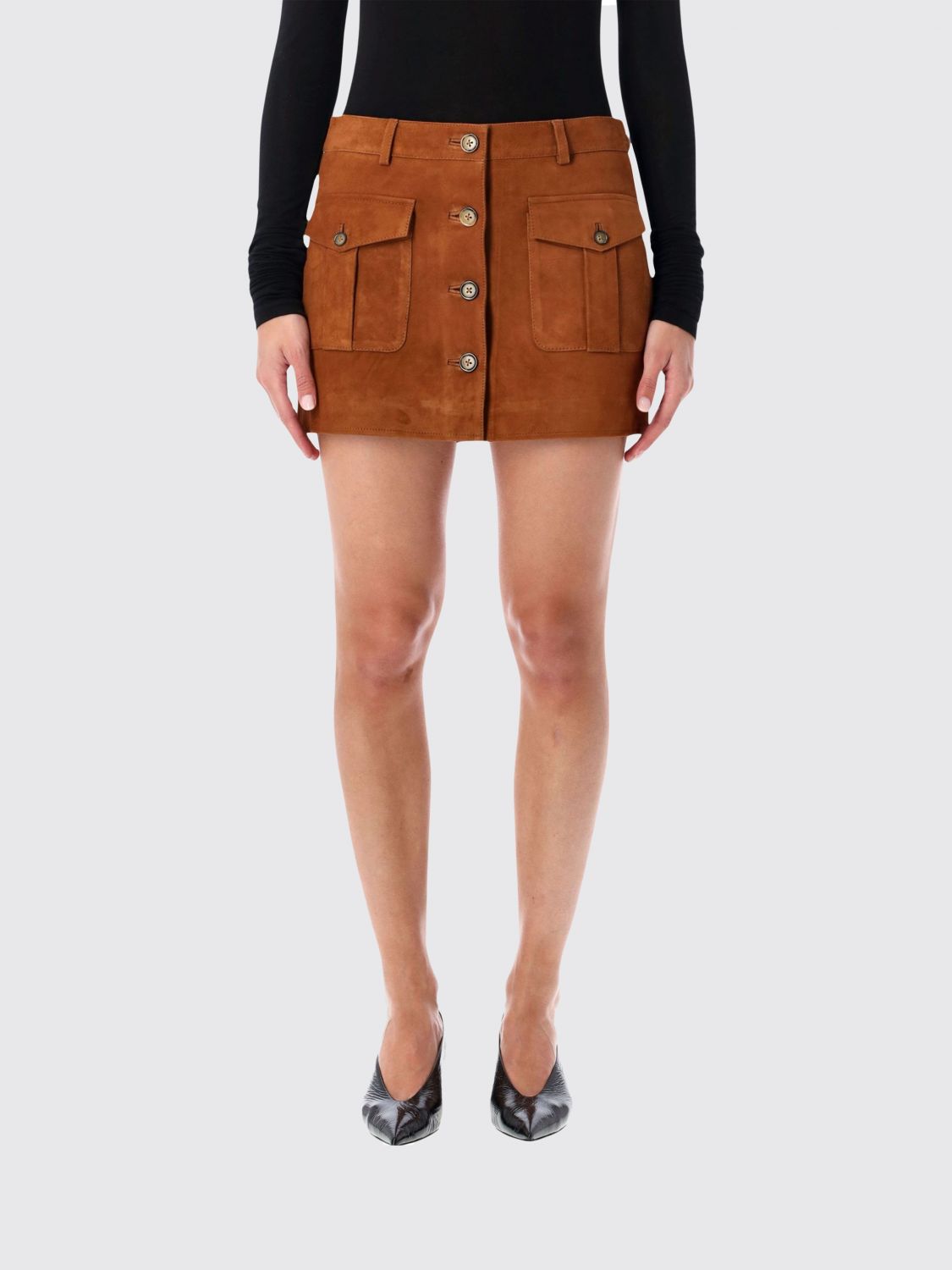 The Garment Brown Suede Mini Skirt With Buttons In Brown