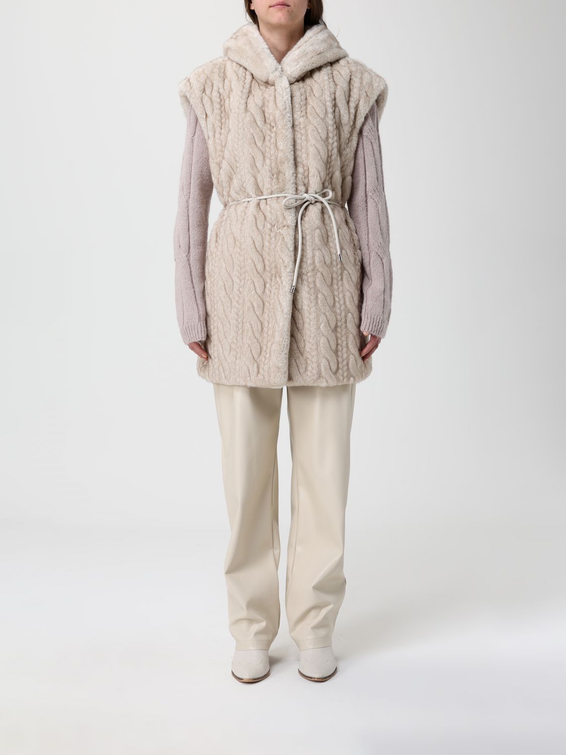 Liu •jo Beige Sleeveless Jacket With Cable Knit Front In Neutral