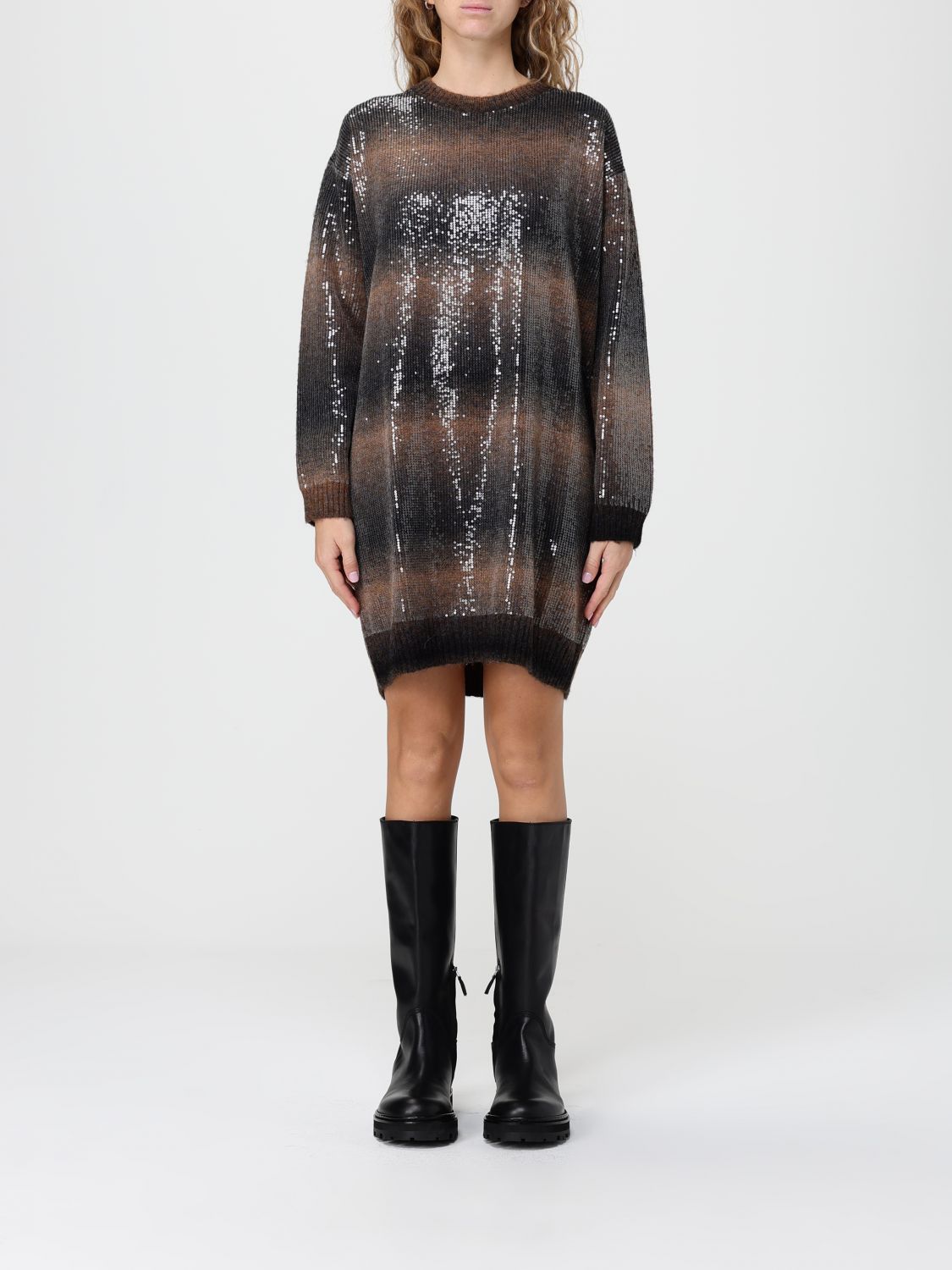 Liu •jo Gradient Brown Sequined Knit Mini Dress In Brown