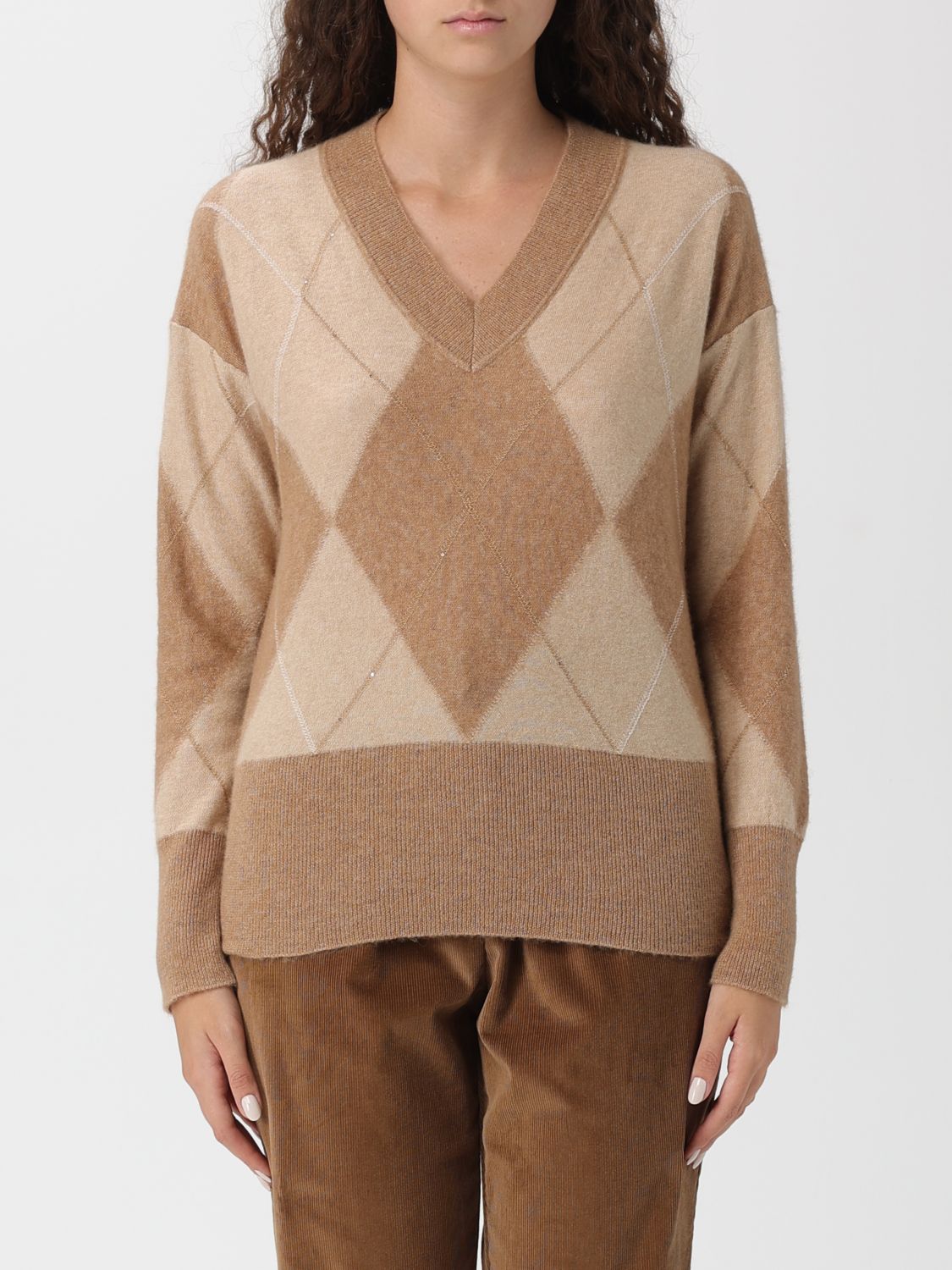 Lorena Antoniazzi Knit V Neck In Brown