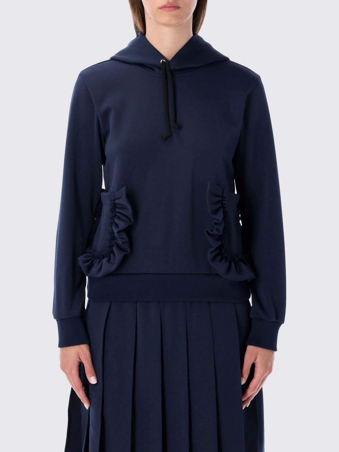 Comme Des Garçons Ruffled Sleeve Hoodie Pockets In Blue