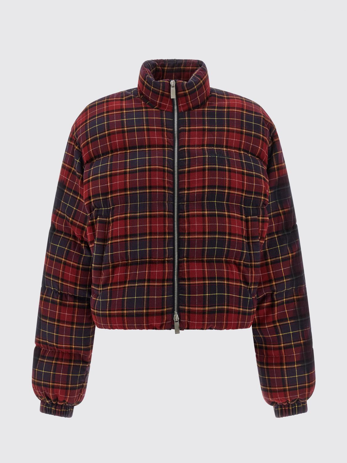 Off-white 'check Flan Arrow Spray' Down Jacket In Burgundy