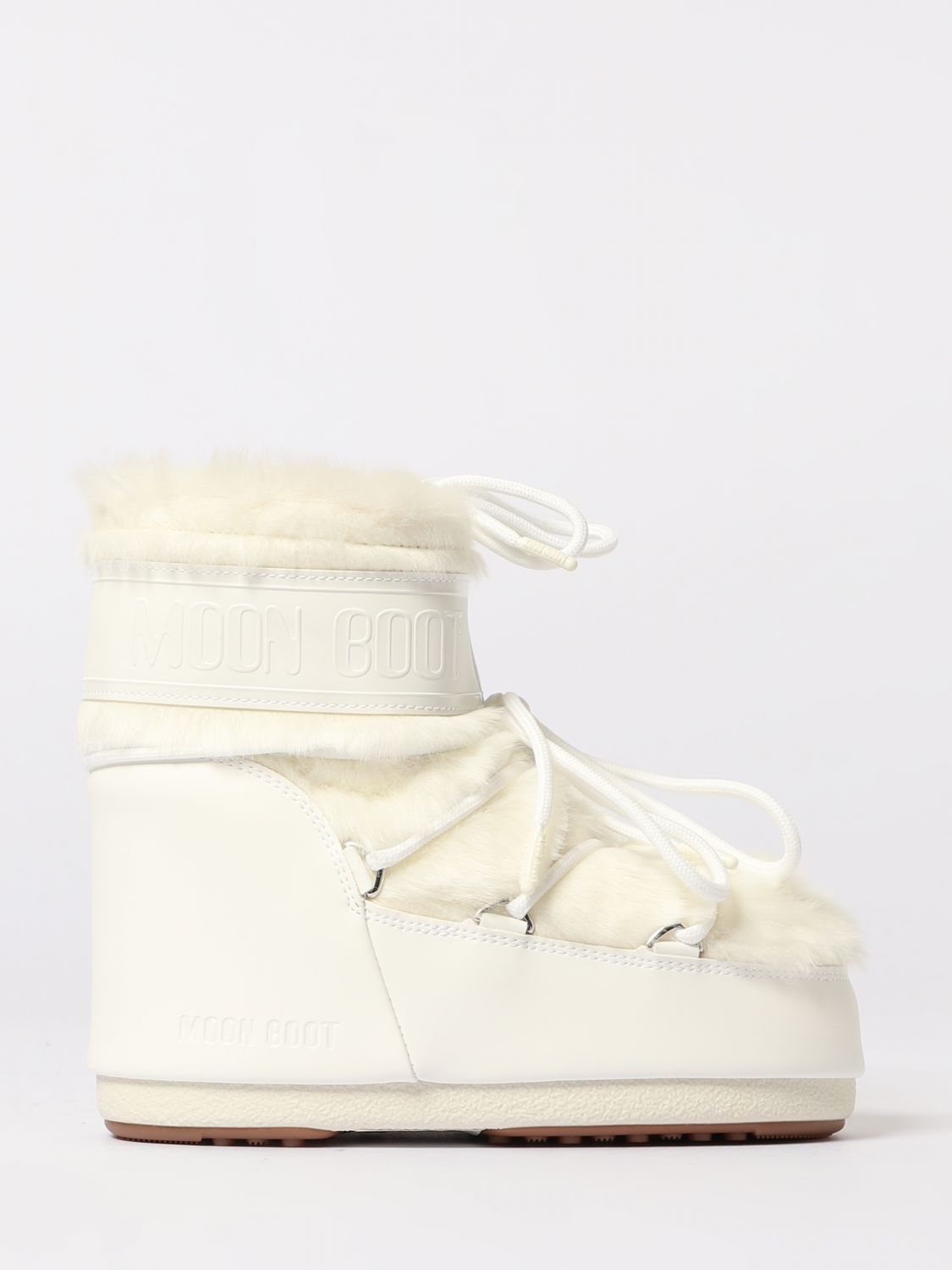 Moon Boot Faux Fur Ankle Boots "icon Low" In White