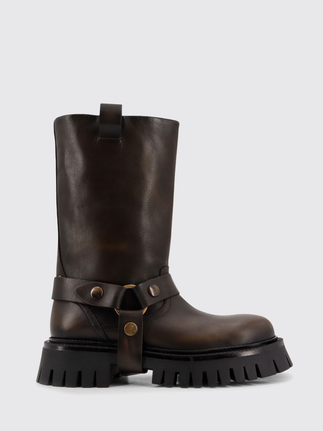 Golden Goose Kurt Chunky Low Heels Ankle Boots In Brown Leather In Animal Print