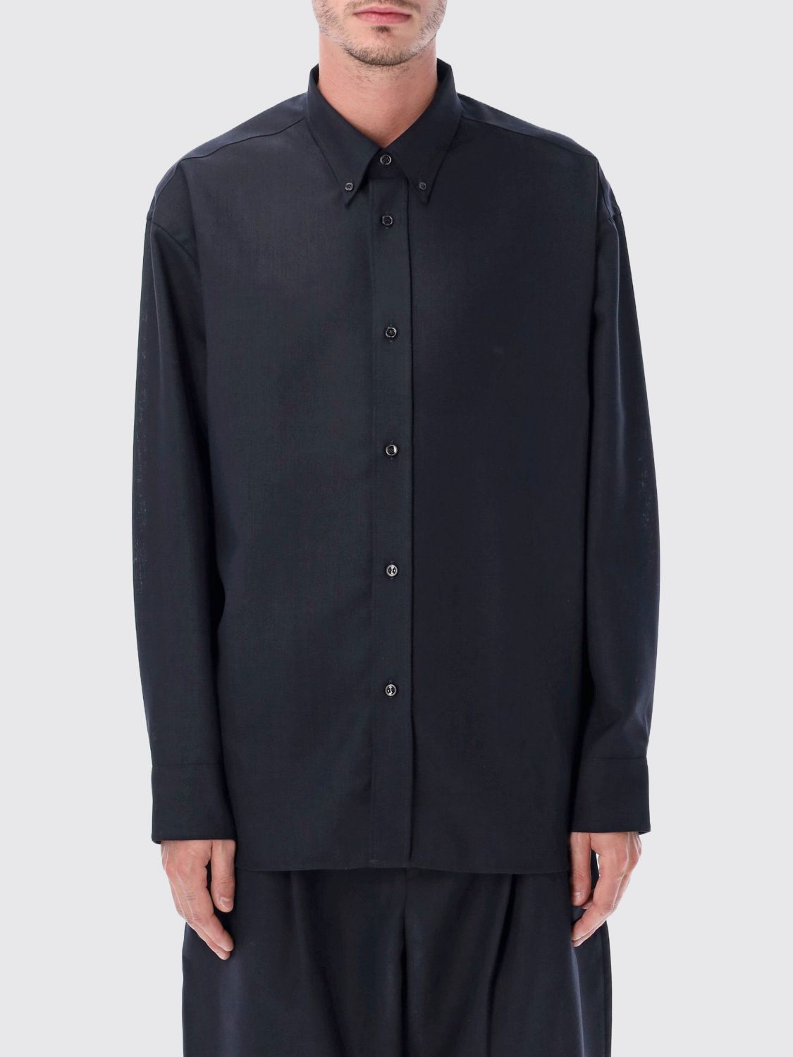 Studio Nicholson Oversized Wool Navy Blue Shirt In Blue