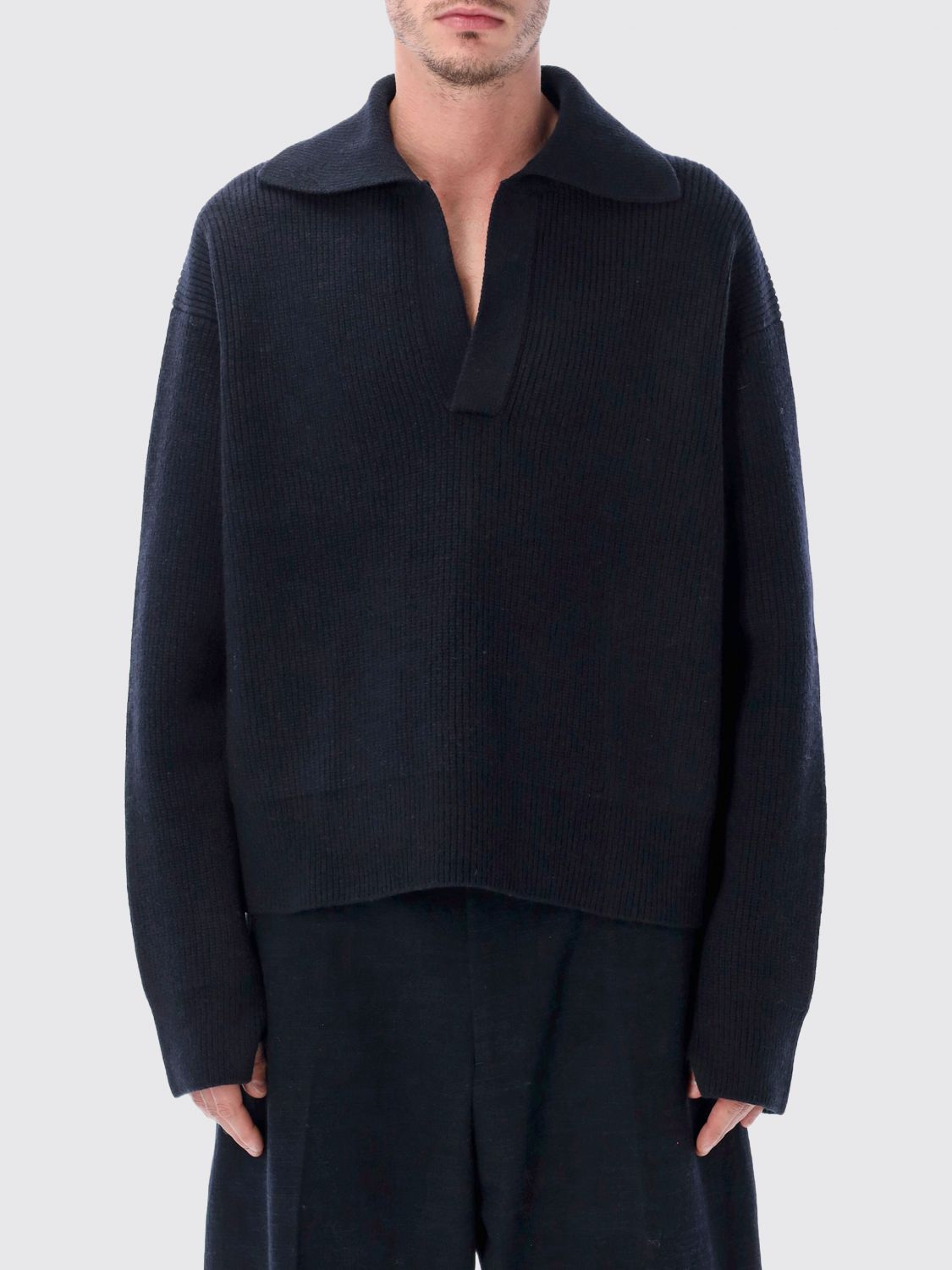 Studio Nicholson Nash Rws Merino Wool Polo Knit In Blue