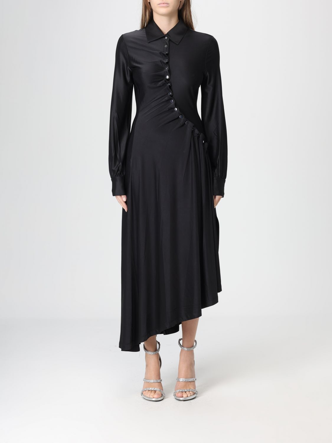 Rabanne Stretch Viscose Draped Midi Dress In Black