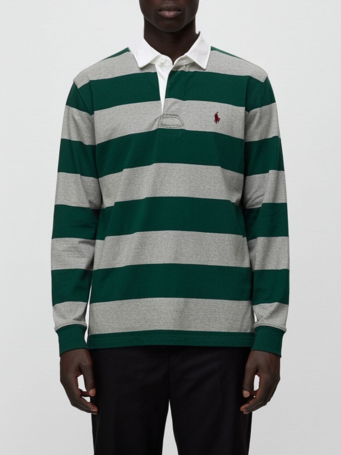 Polo Ralph Lauren Striped Pattern Long Sleeve Polo Shirt In Green