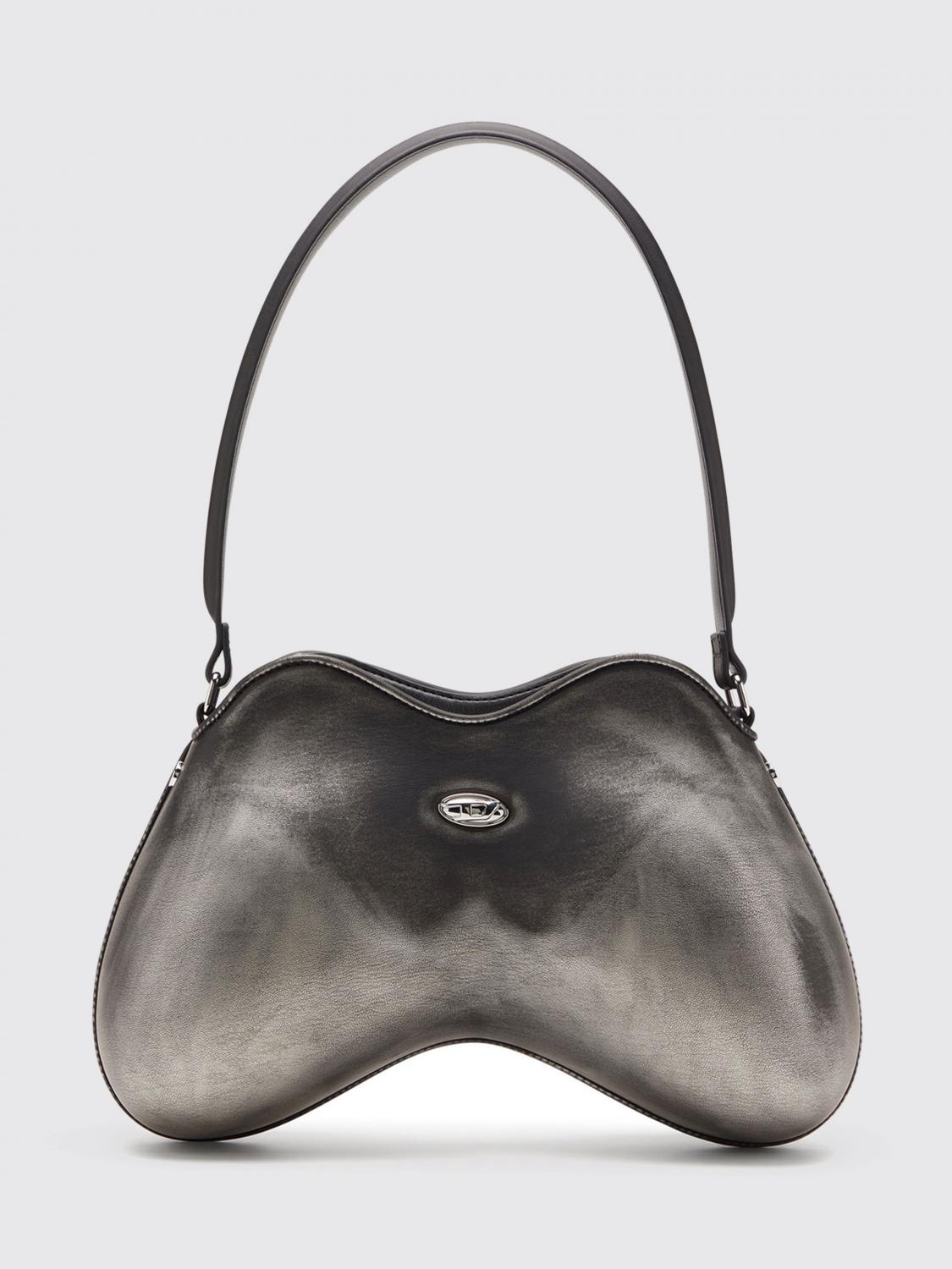 Diesel Double-d Shoulder Pu Shoulder Bag In Gray