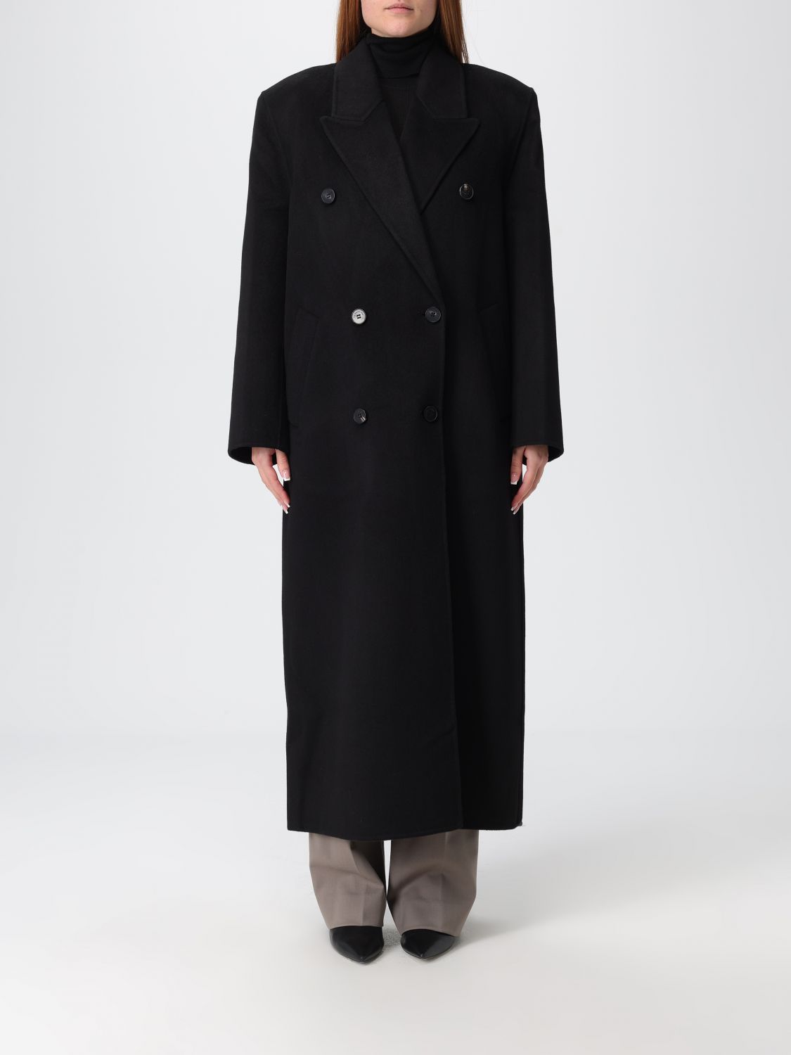 The Frankie Shop Black Gaia Double Breasted Coat In Black