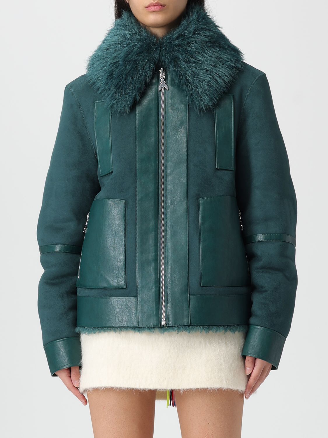 Patrizia Pepe Deep Green Reversible Short Fluffy Jacket In Green