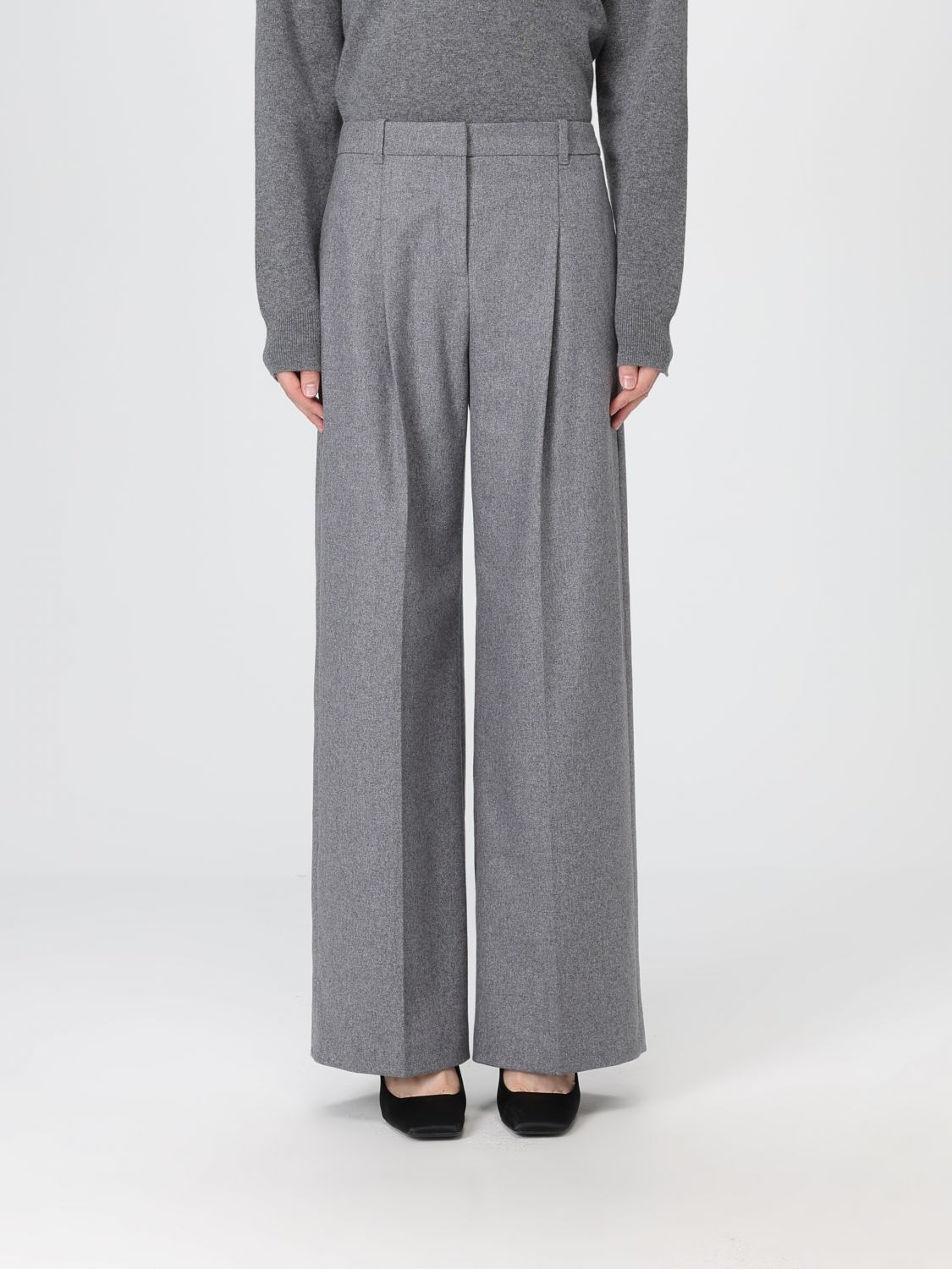 Hugo Boss Boss Tiana Pleat Wide Leg Pants In Gray