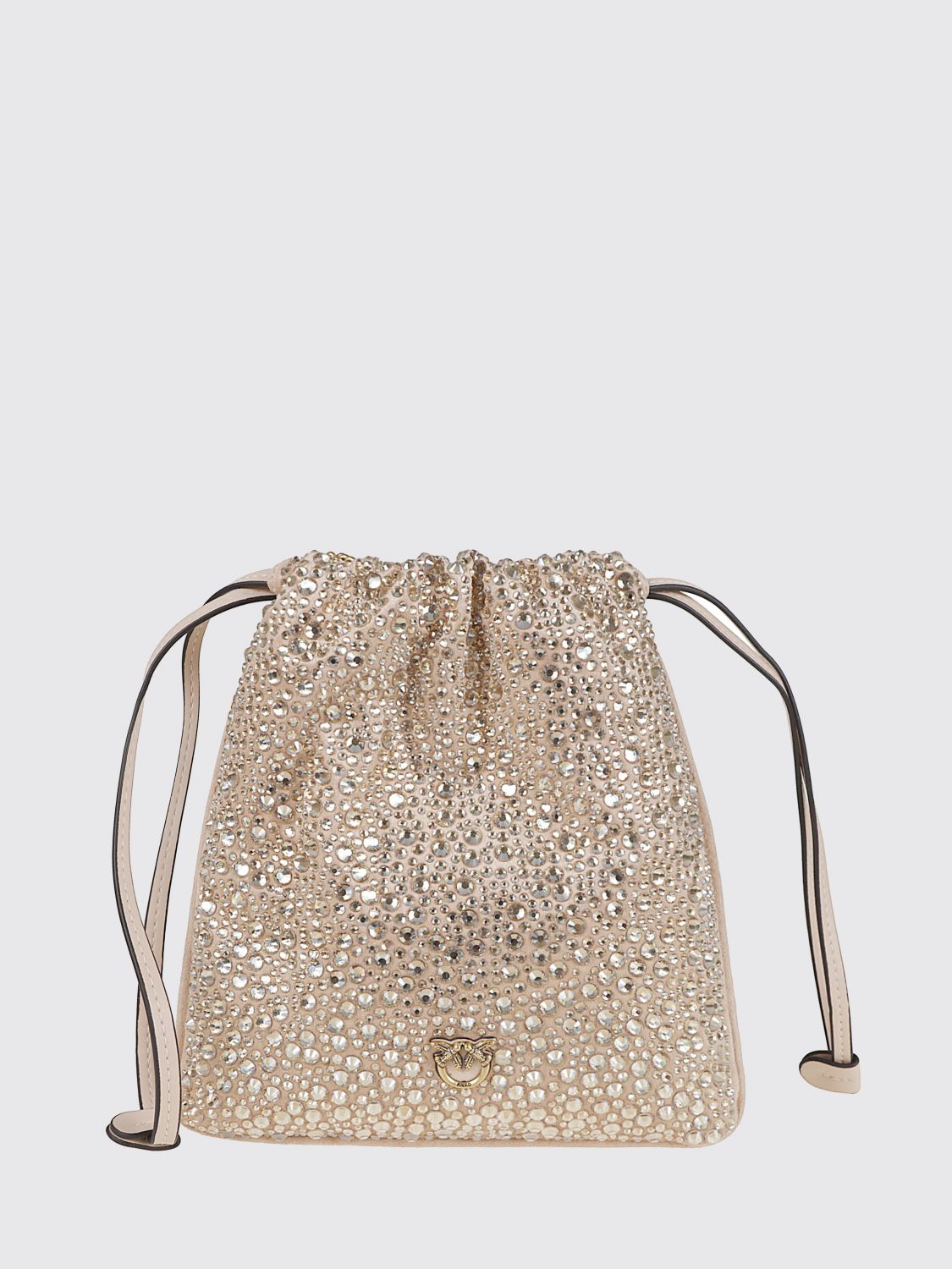 Pinko Textured Rhinestone-embellished Drawstring Bag In Gold