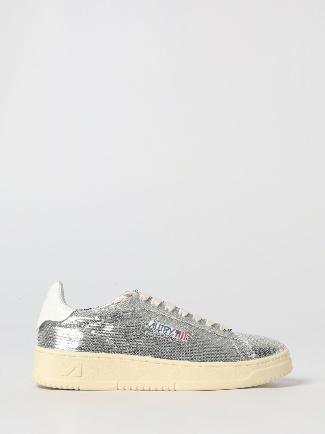 Autry Sequined Low Top Sneakers With Fabric Upper In Gray