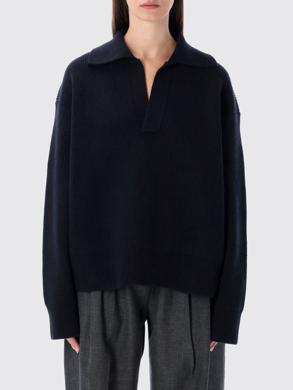 Studio Nicholson Nash Extrafine Merino Wool Polo Knit In Blue