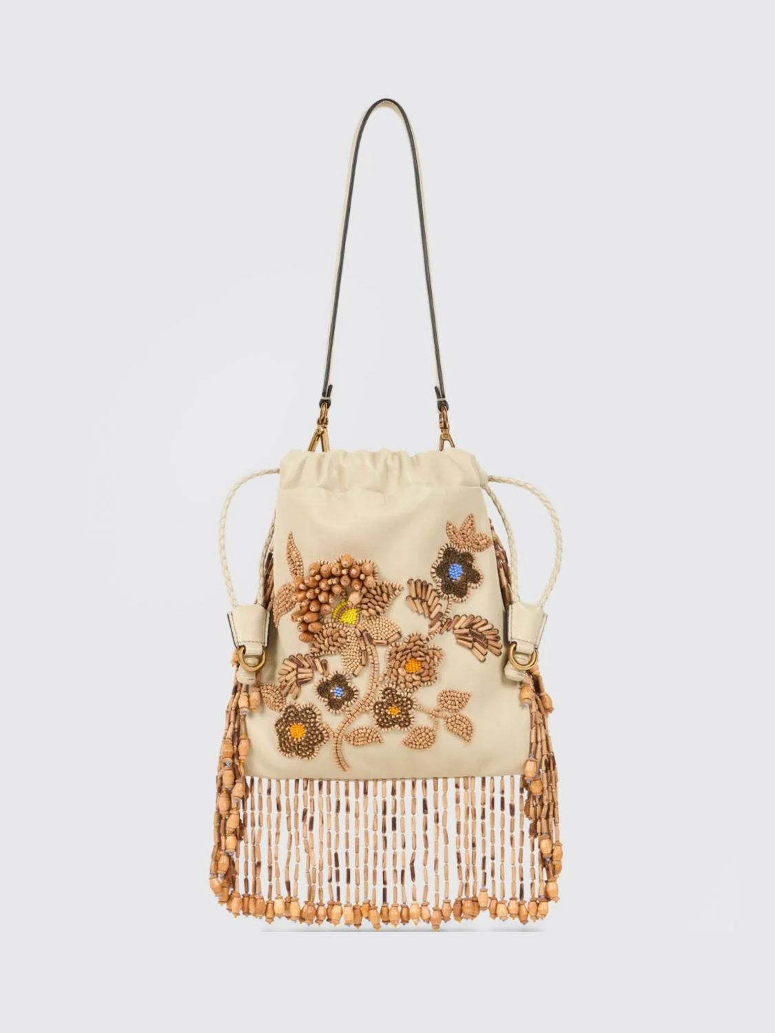 Etro Small Leather Kalispera Bag With Beads And Fringing In Pattern
