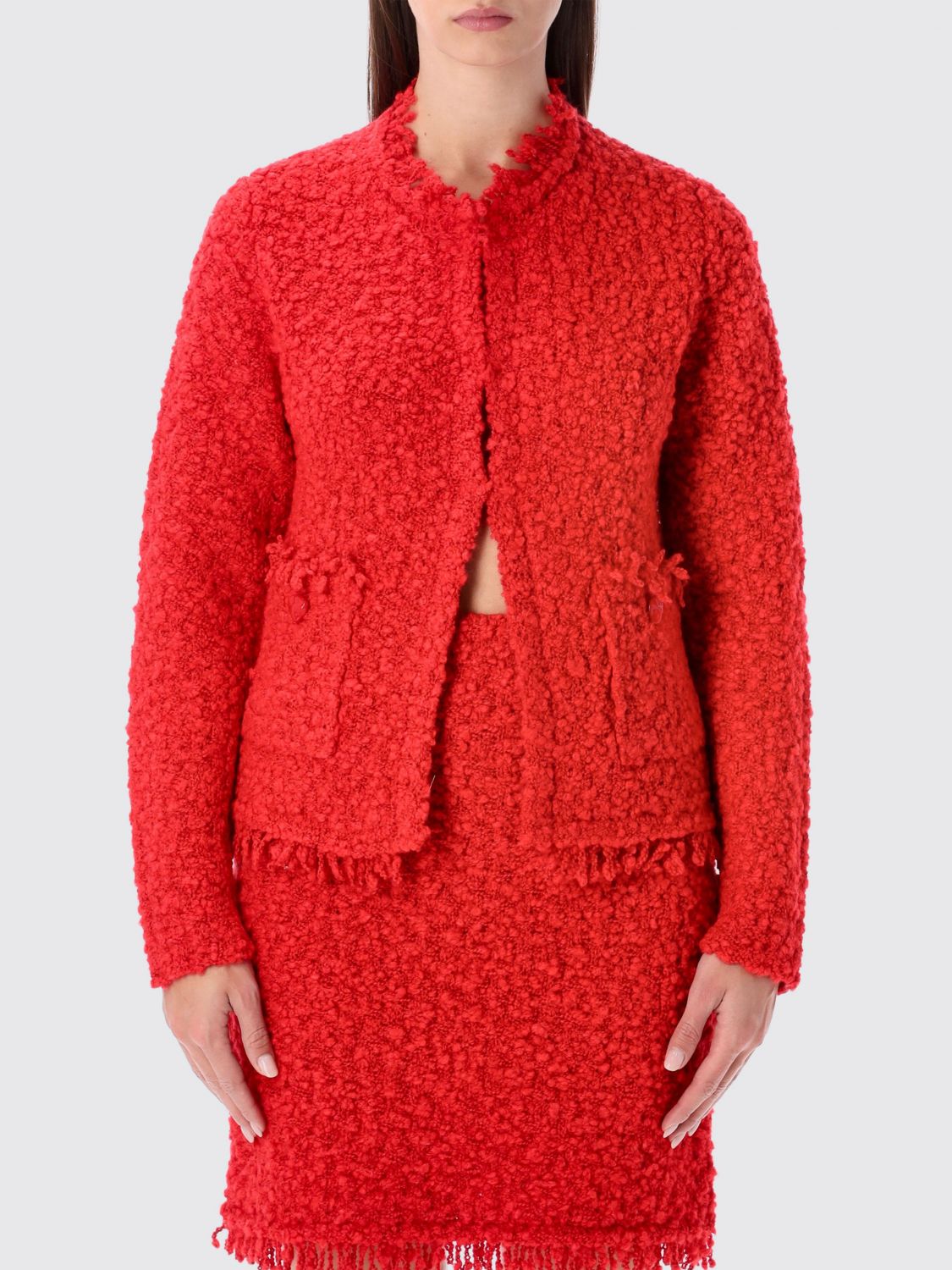 Fabiana Filippi Textured Knit Jacket Frayed Edges In Black