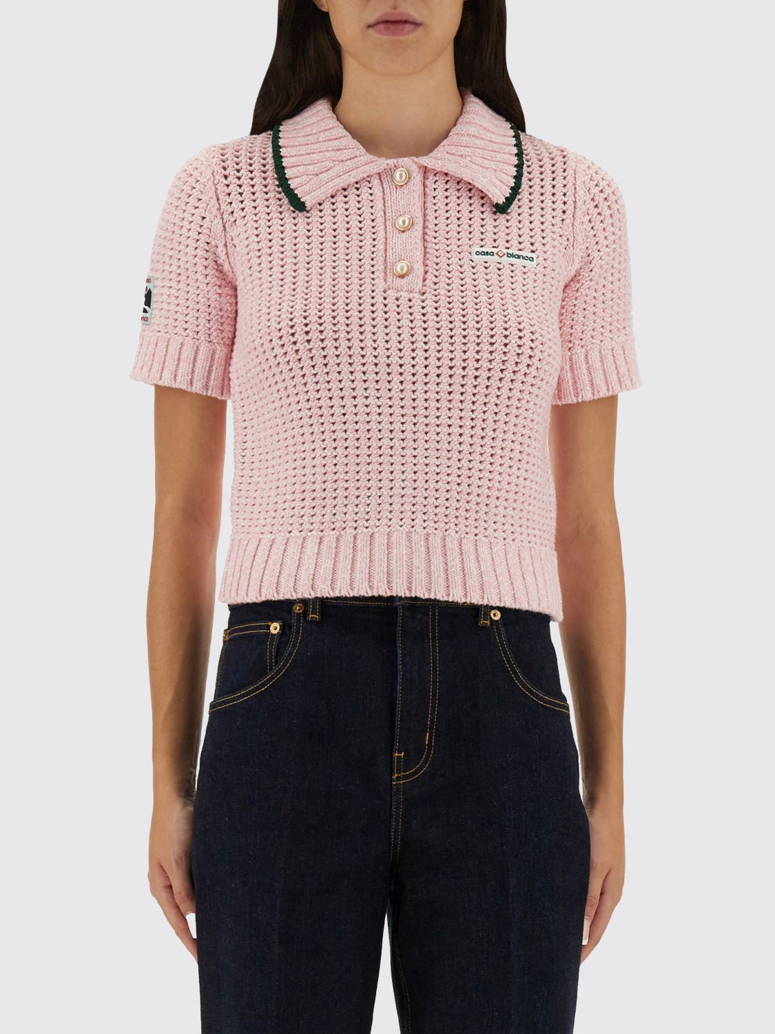 Casablanca Cotton Mouliné Polo Shirt In Pink