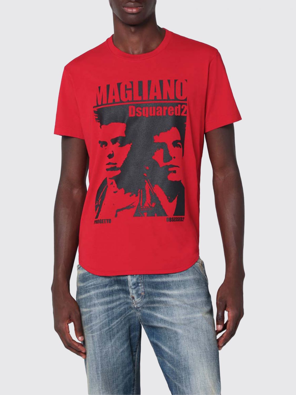 Dsquared2 D2 X Magliano Red Crewneck T-shirt With Maxi Print On The Front In Cotton Man In Red