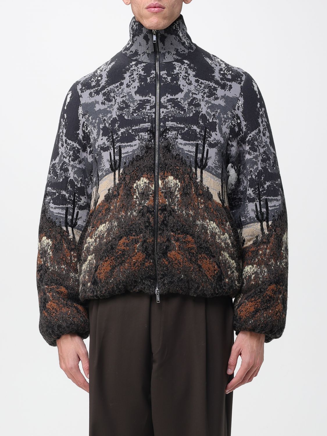 Laneus Knitted Cotton And Wool Jacket In Gray