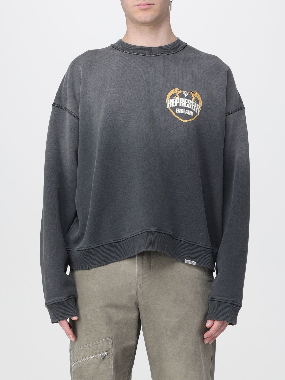 Represent Cotton Sweatshirt With Distressed Effect In Gray