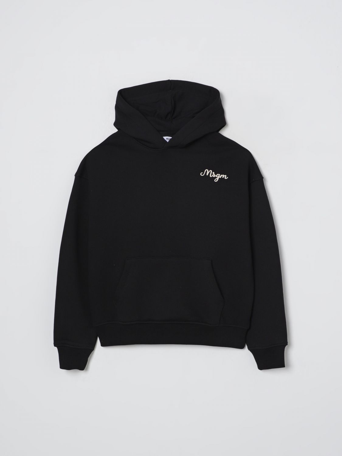 Msgm Logo-embroidered Hoodie In Black