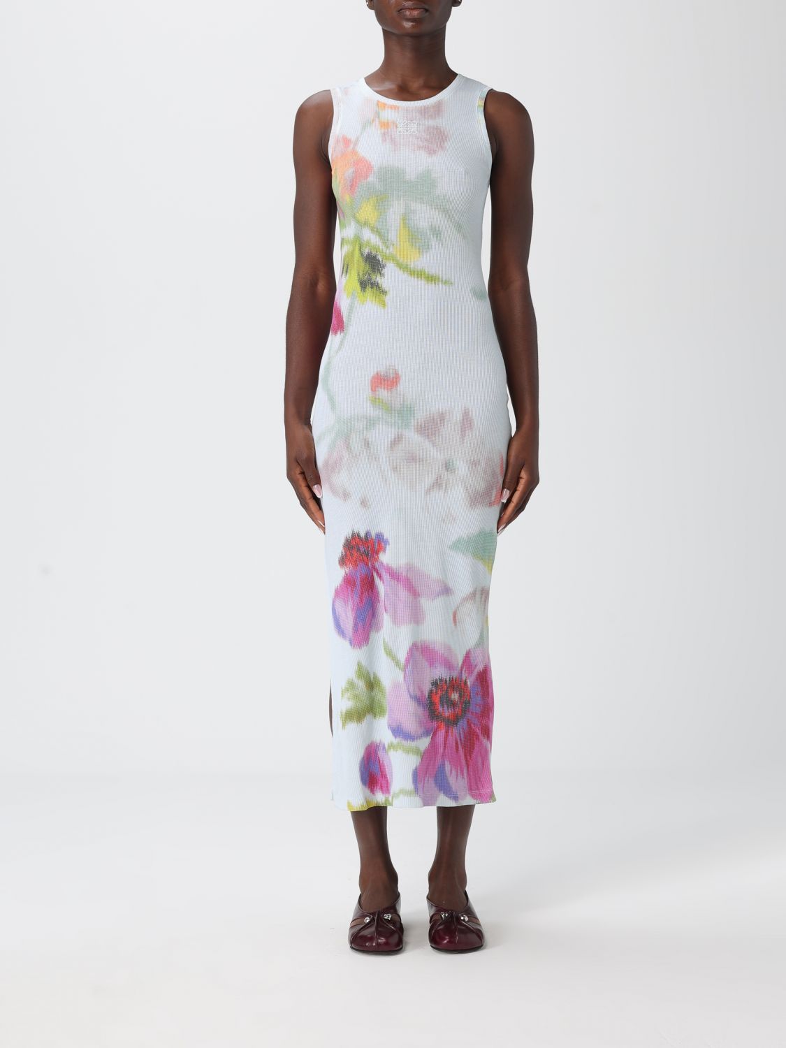 Loewe Silk-blend Dress With Floral Digital Print In White