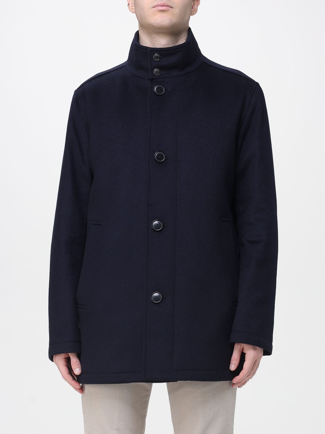 Hugo Boss Boss Wool And Cashmere Blend Coat In Blue