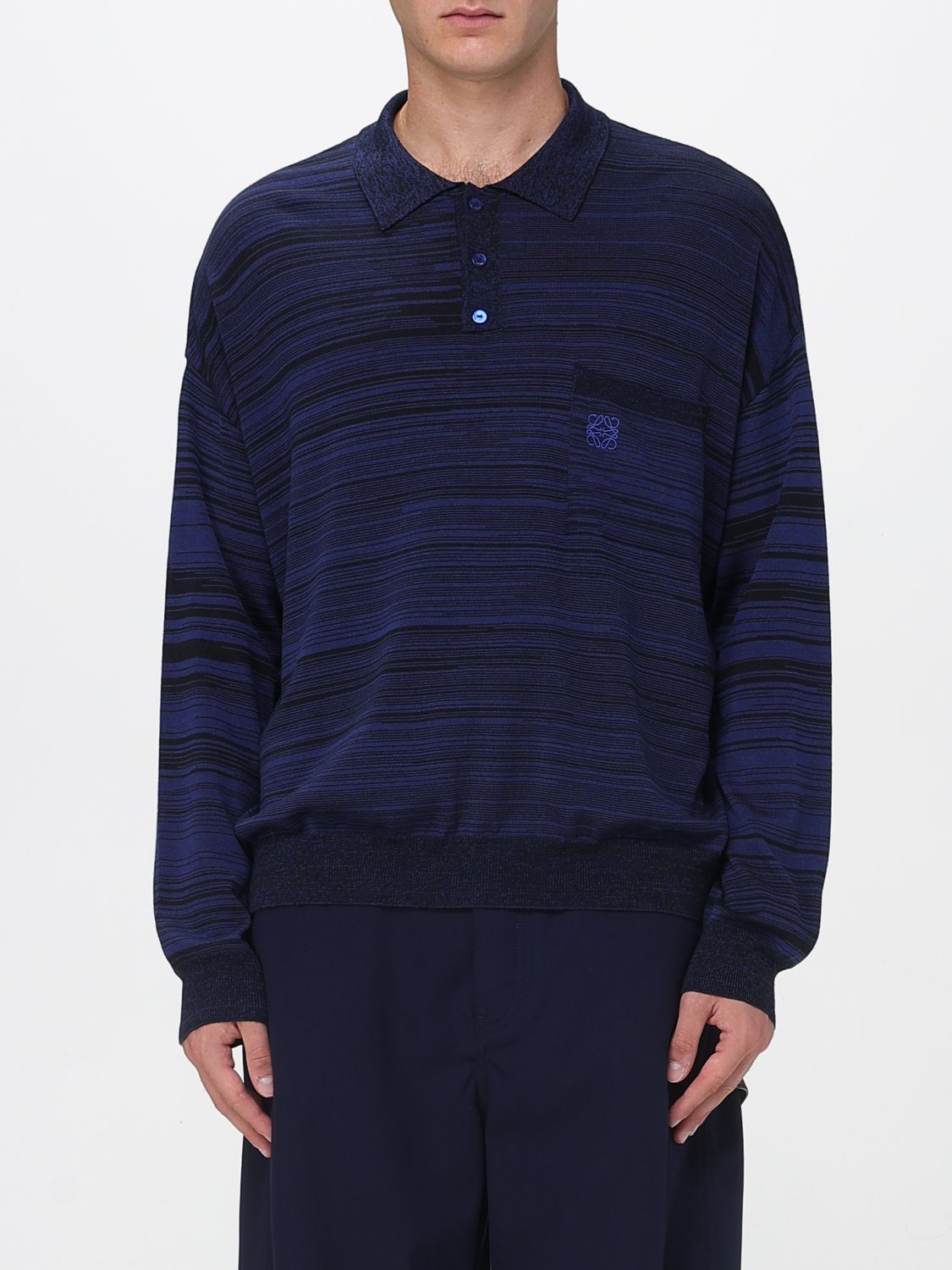 Loewe Logo-embroidered Striped Wool Polo In Blue