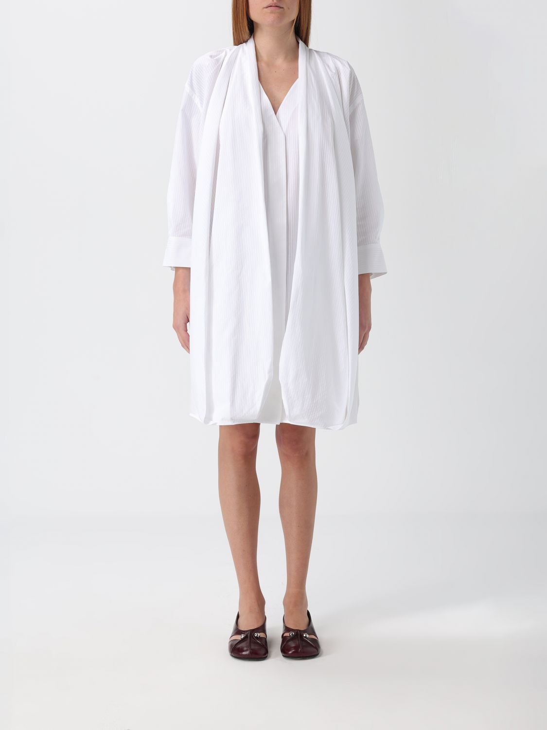 Loewe Women Cotton Draped Dress In White