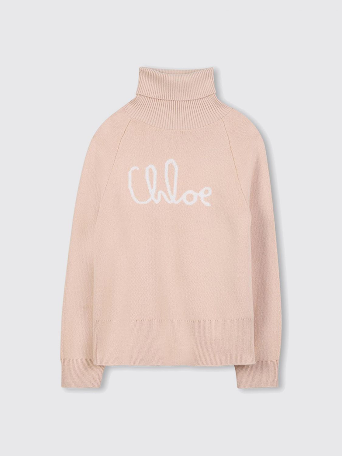 Chloé Girl's Cursive Topstitch Turtleneck Sweater In Neutral